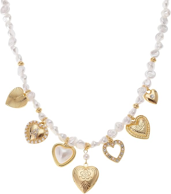 Vintage Pearl Heart Charm Necklace