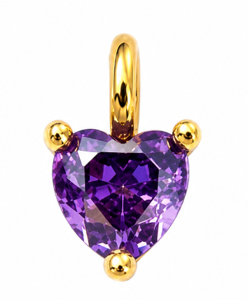 Gold February Birthstone Heart Charm