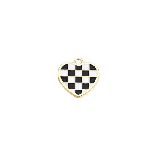 Checkered Heart Charm Black White