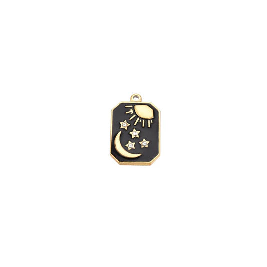 Enamel Black Sun Moon Stars Tag Charm