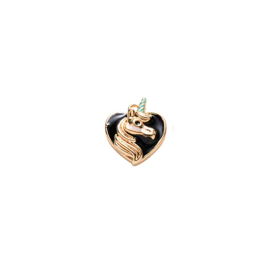 Enamel Black Unicorn Heart Charm