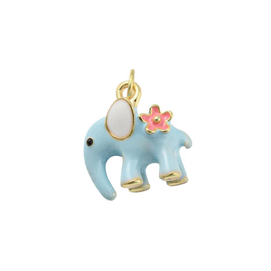 Enamel Blue Elephant Flower Charm