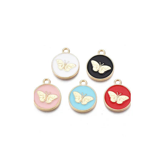 Enamel Butterfly Round Charms Multicolor