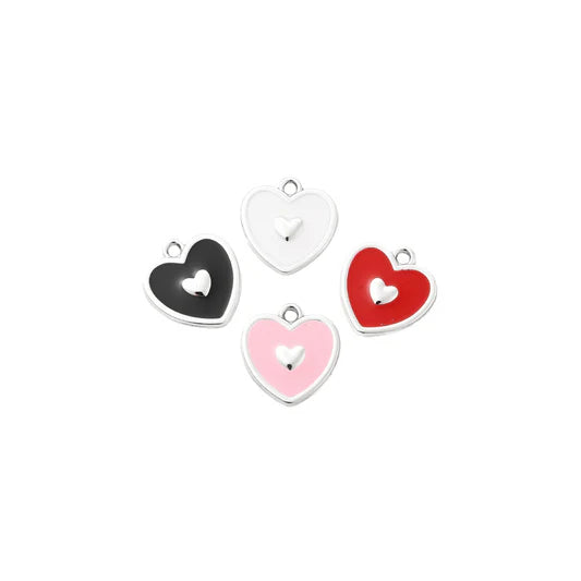 Enamel Double Heart Charm Multicolor