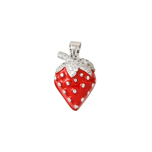 Enamel Red Crystal Strawberry Charm