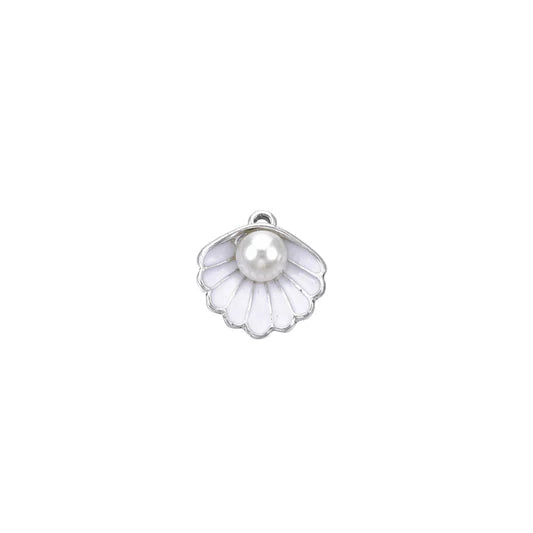 Enamel White Clam Shell Pearl Charm