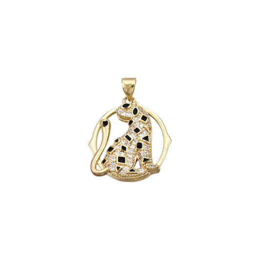 Gold Black Enamel Leopard Pendant