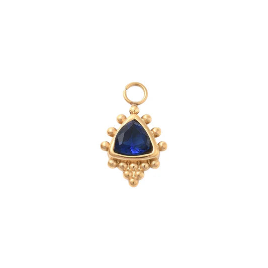 Gold Blue Sapphire Triangle Bead Charm