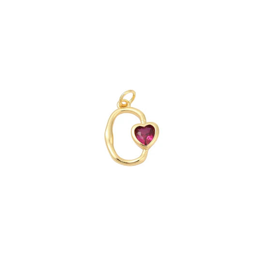 Gold Colette Red Cubic Zirconia Heart Charm