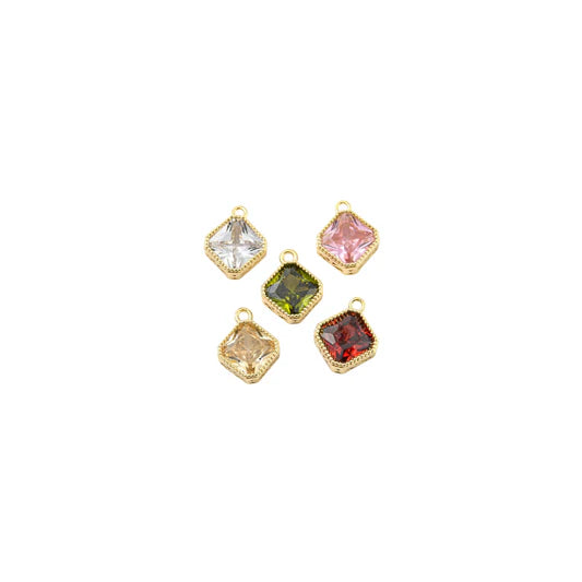 Gold Colored Square Crystal Charms Set