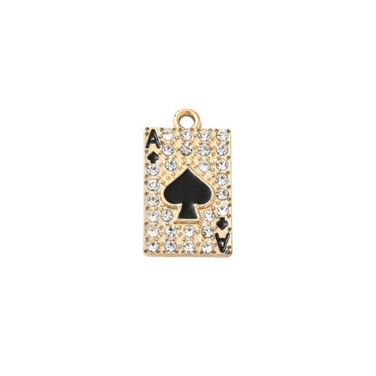 Gold Crystal Ace Of Spades Playing Card Charm