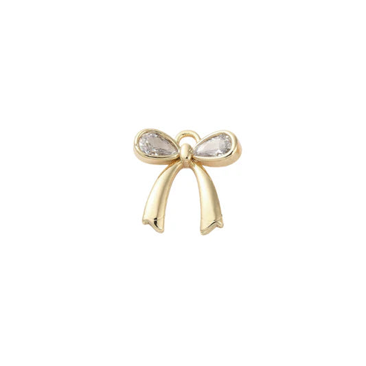 Gold Crystal Bow Ribbon Charm