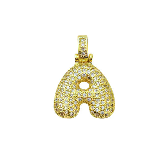 Gold Crystal Bubble Letter A Medium Charm