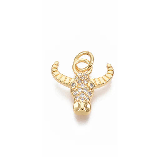 Gold Crystal Bull Longhorn Head Charm