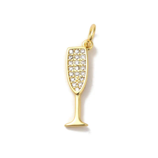 Gold Crystal Champagne Flute Charm