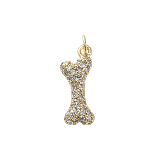 Gold Crystal Dog Bone Charm