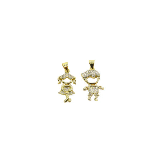 Gold Crystal Girl Boy Charm Set