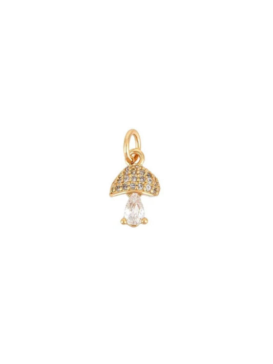 Gold Crystal Mushroom Pear Drop Charm