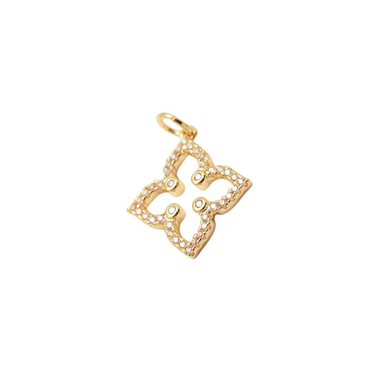 Gold Crystal Open Four Petal Flower Charm