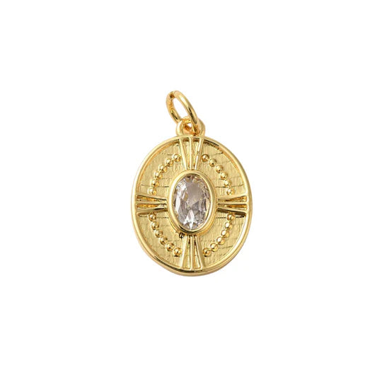 Gold Crystal Oval Sunburst Disc Charm
