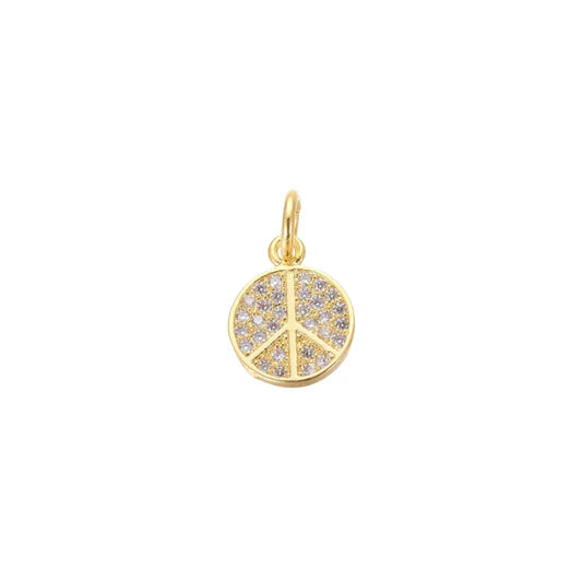 Gold Crystal Peace Sign Round Charm