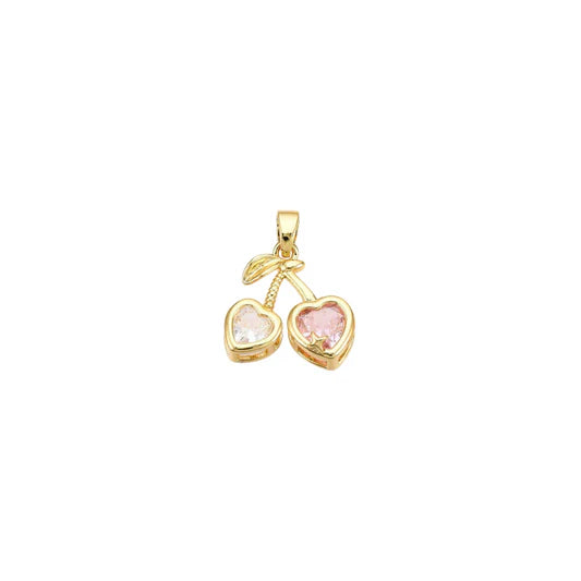 Gold Crystal Pink Heart Cherry Charm