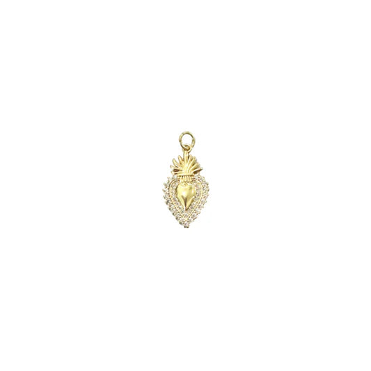 Gold Crystal Sacred Heart Flame Charm