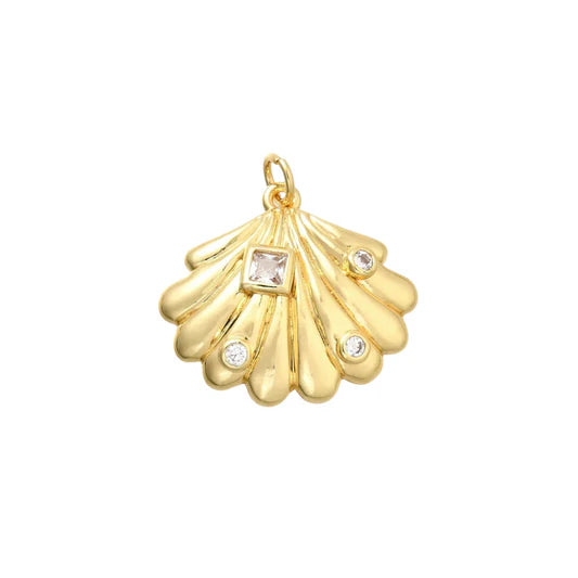 Gold Crystal Seashell Clam Charm