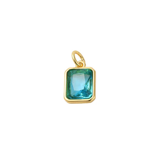 Gold Crystal Teal Emerald Cut Charm