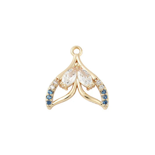 Gold Crystal Whale Tail Charm