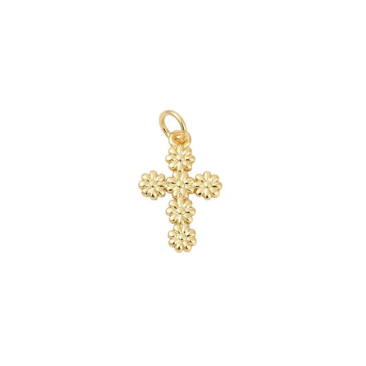 Gold Daisy Flower Cross Charm