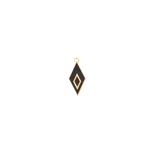 Gold Enamel Black Diamond Shape Charm