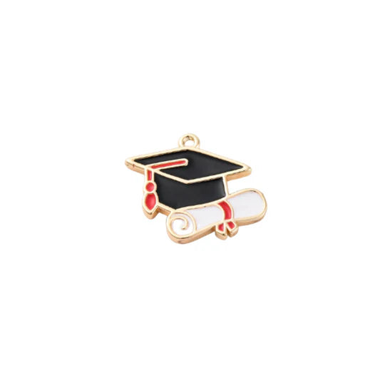 Gold Enamel Graduation Cap Diploma Charm