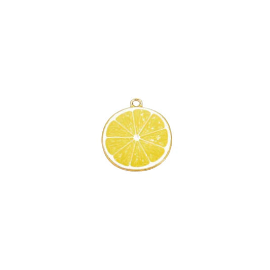Gold Enamel Lemon Slice Round Charm