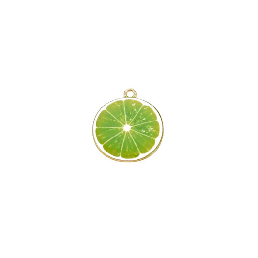 Gold Enamel Lime Slice Round Charm