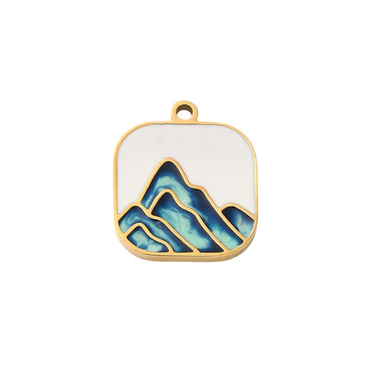 Gold Enamel Mountain Square Charm