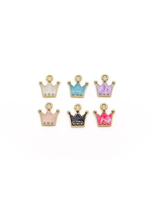 Gold Enamel Multicolor Crown Charms Set