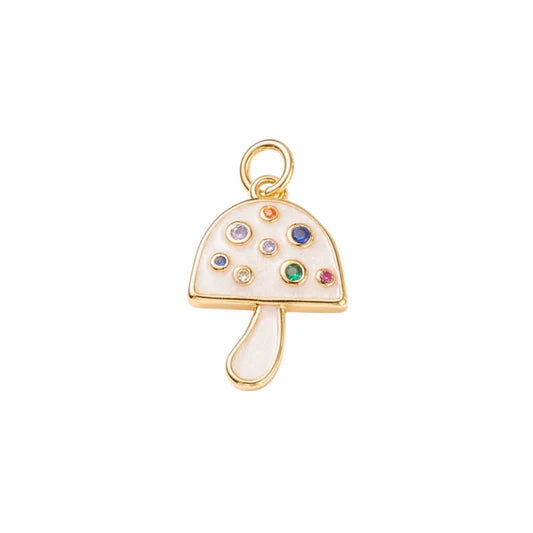 Gold Enamel Multicolor Crystal Mushroom Charm