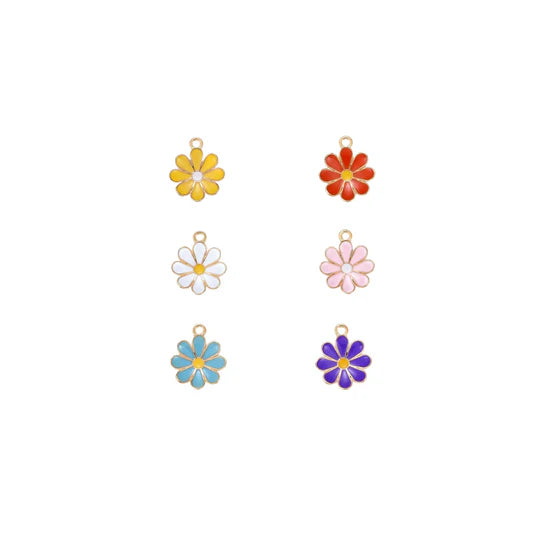 Gold Enamel Multicolor Daisy Charms Set