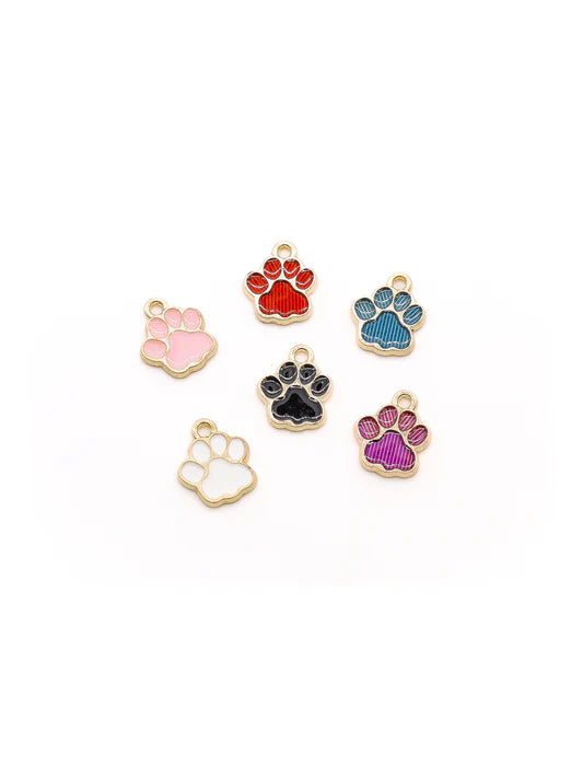 Gold Enamel Multicolor Paw Print Charms Set