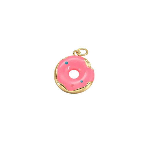 Gold Enamel Pink Donut Charm