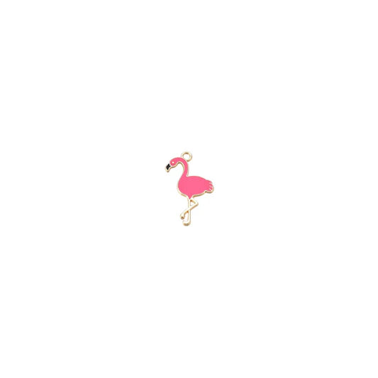 Gold Enamel Pink Flamingo Charm
