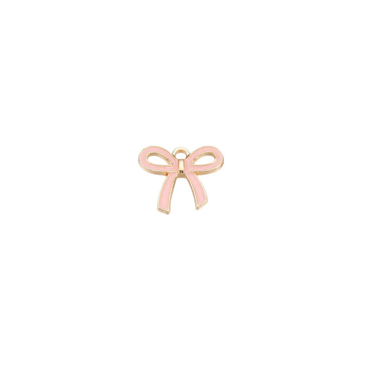 Gold Enamel Pink Open Bow Charm