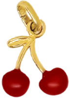 Gold Enamel Red Cherry Charm
