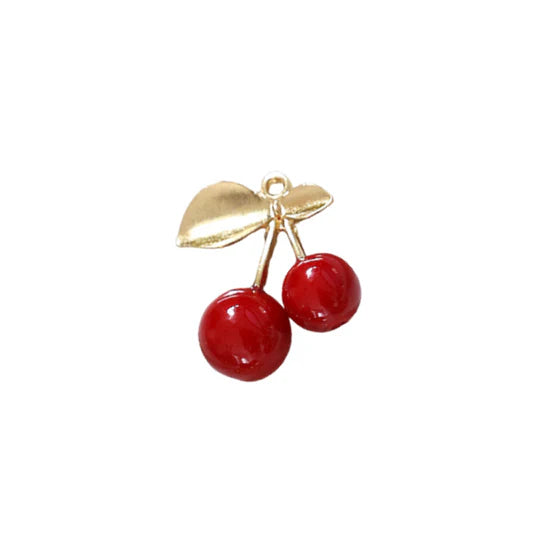Gold Enamel Red Cherry Charm