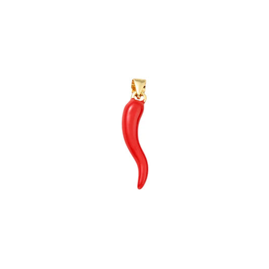 Gold Enamel Red Cornicello Horn Charm