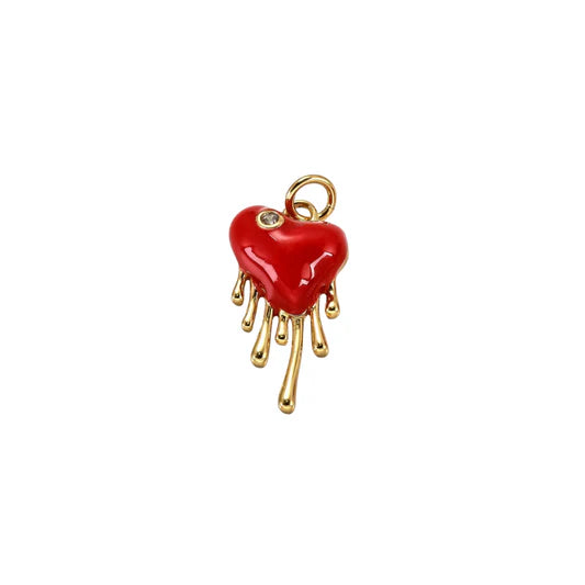 Gold Enamel Red Dripping Heart Charm