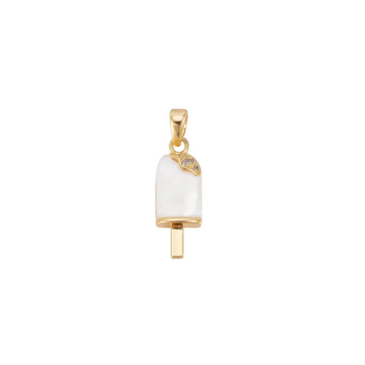 Gold Enamel White Popsicle Charm