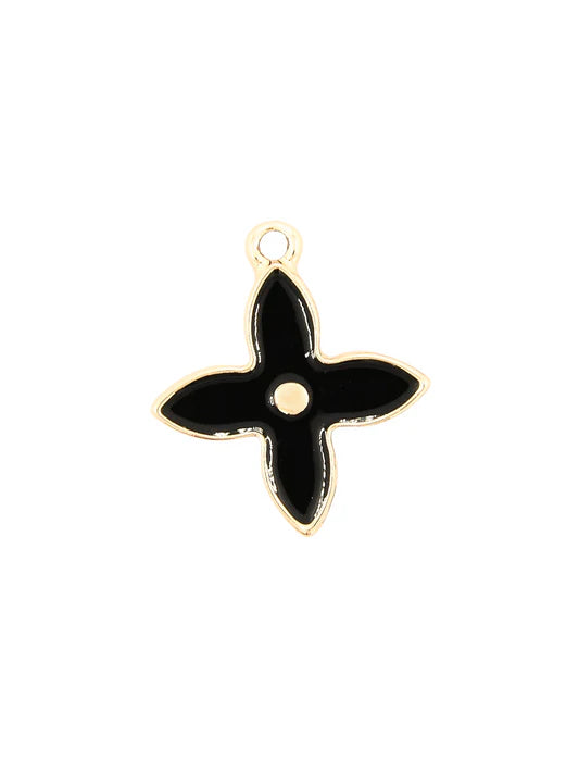 Gold Four Point Black Flower Charm
