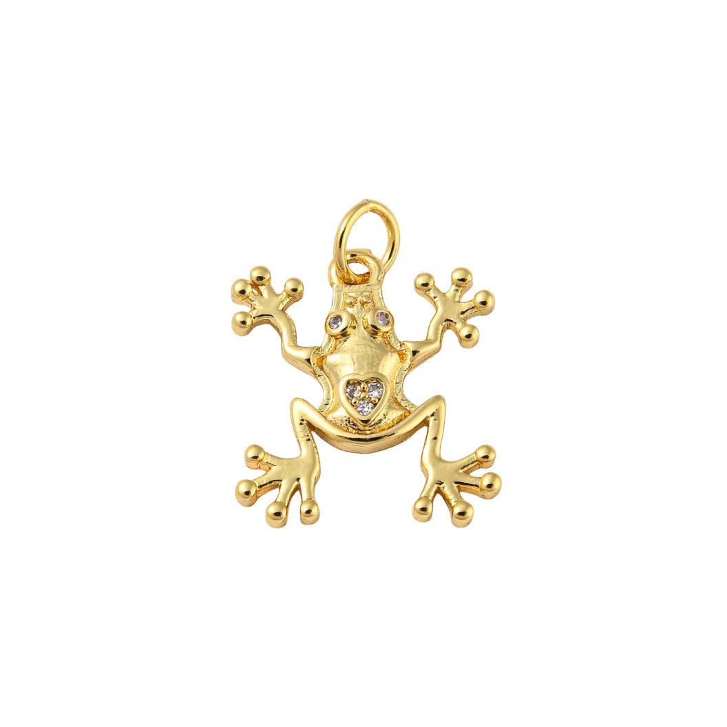Gold Frog Crystal Heart Charm